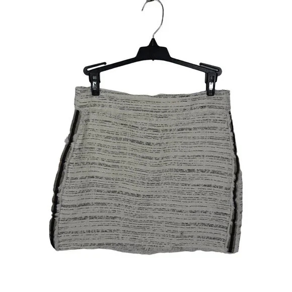 ZARA Basic Women's Tweed Mini Skirt Frayed With Stripe Detail Ecru Textured S - Picture 4 of 12